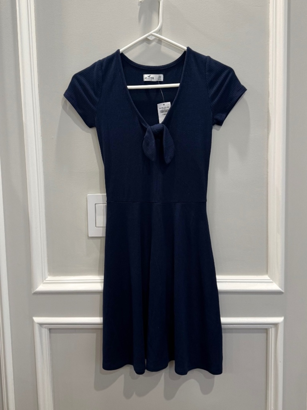 NWT Hollister Navy Blue Ribbed Tie Front Skater Dress XS
